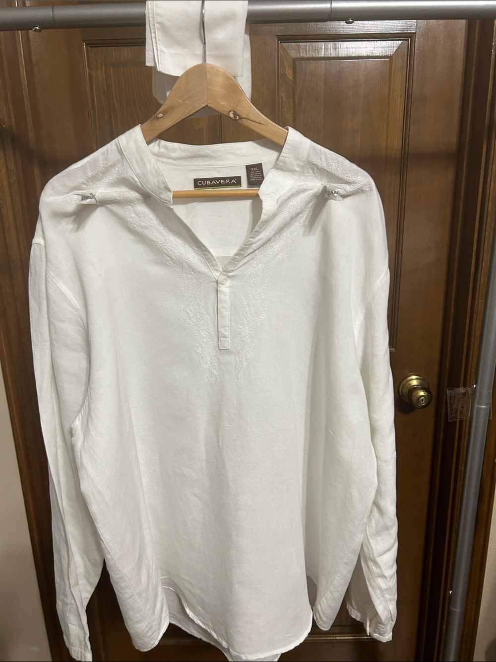 Cubavera Men’s White Casual Button-Down Henley Shirt XXL